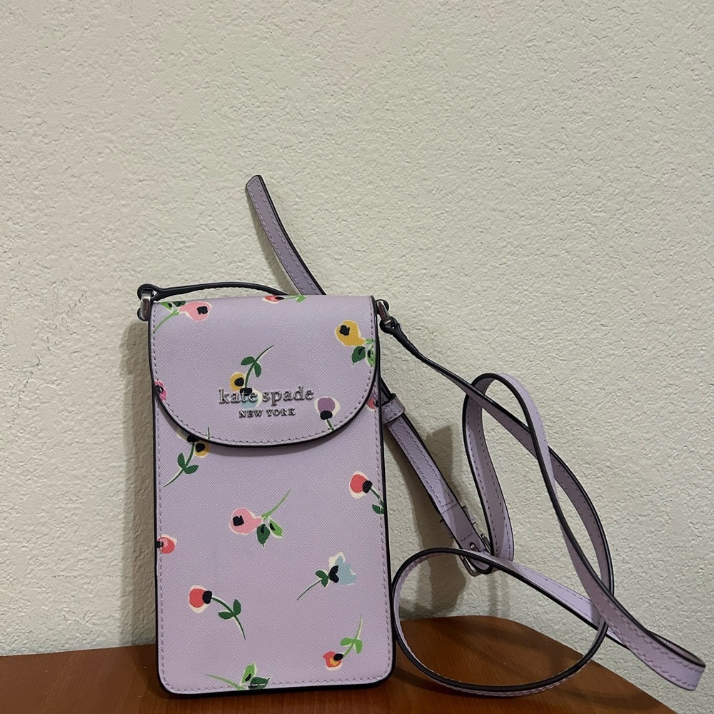Kate Spade Cameron Floral Ditsy North South Flap Phone Crossbody Purple Travel